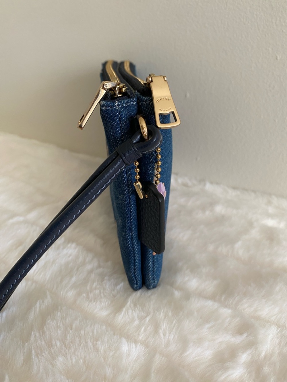 Coach Double Zip Wristlet in Painted Floral Denim - HARD TO FIND - Picture 7 of 16